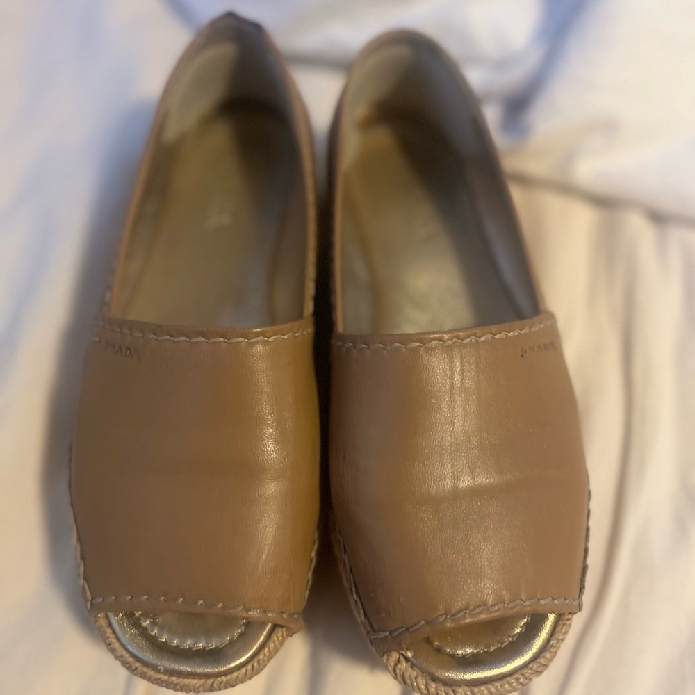 Prada Women's Tan Leather Espadrilles